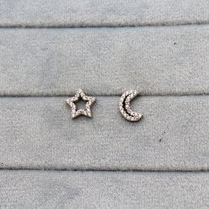 Sterling Silver Jewel Star Moon Stud