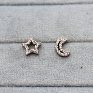 Sterling Silver Jewel Star Moon Stud