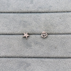 Sterling Silver Jewel Shell Star Stud