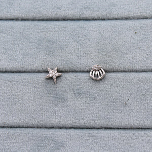 Sterling Silver Jewel Shell Star Stud